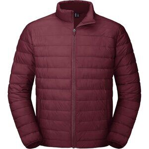 Mens Wine Red Stand-Up Collar Water Resistant Outerwear Quilted Puffer Jacket